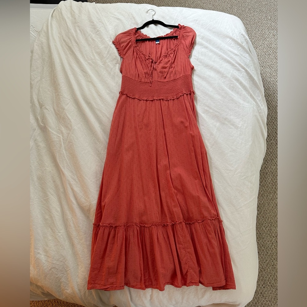 Old Navy Coral Midi Cap Sleeve Dress, Size M